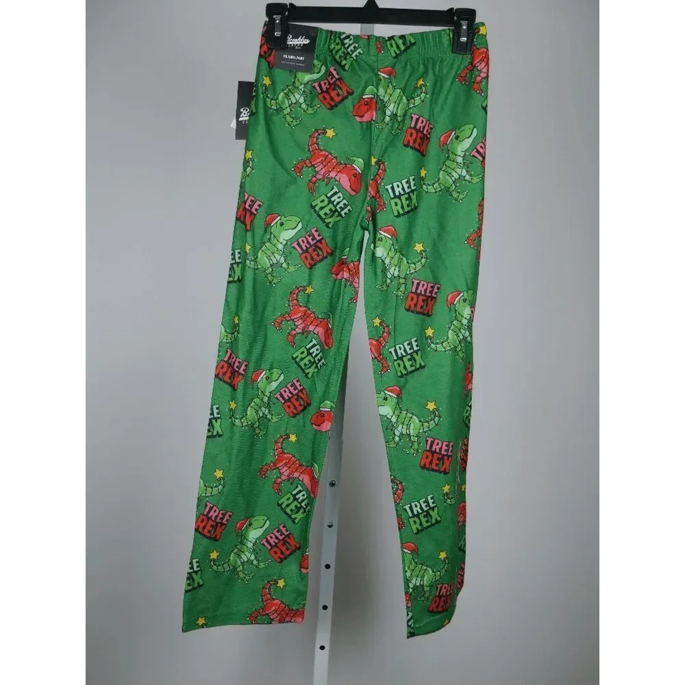 Brooklyn Cloth Youth Boys Christmas Pajama Pants Size M 10/12 “Tree Rex”